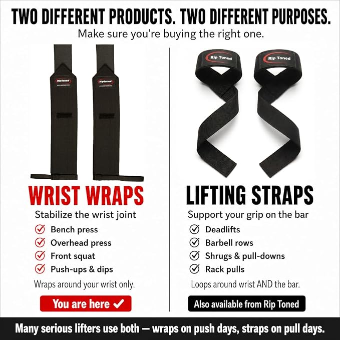 Rip Toned Wrist Wraps for Weightlifting – USPA & USAPL Approved – Stiff or Flex – 18" Gym Wrist Straps with Thumb Loop – Maximum Support for Men & Women