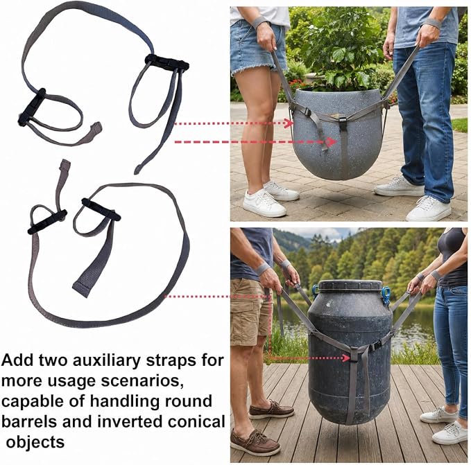 Potted Plant Mover and Lifting Straps for Garden, Landscaping Lifting Straps, Move Heavy Garden Objects:Garden Flower Pots, Planters, Trees, Rocks, Gray, Middle and Small