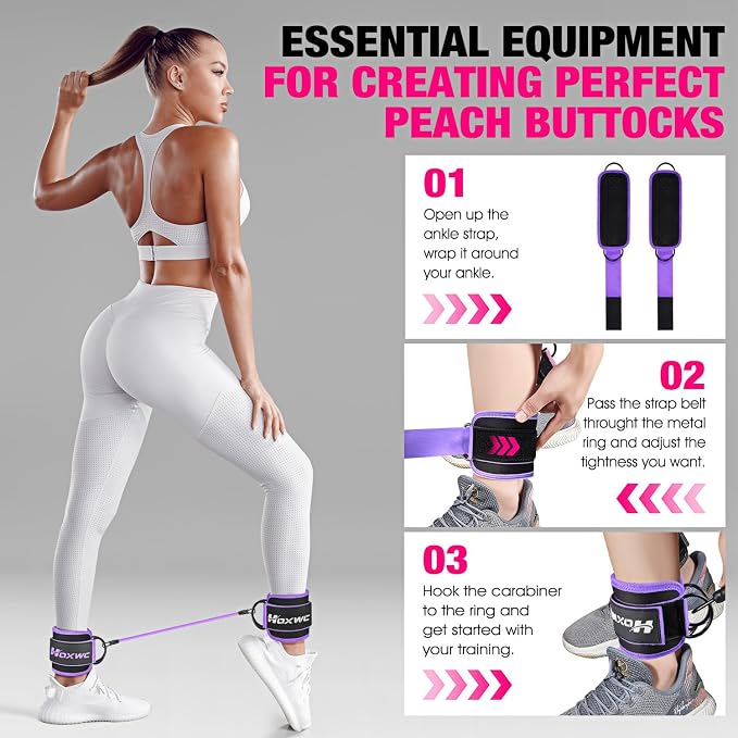 HOXWC Ankle Resistance Bands with Cuffs, Ankle Bands for Working Out, Ankle Resistance Band for Leg, Booty Workout Equipment for Kickbacks Hip Fitness Training, Exercise Bands for Butt Lift Women