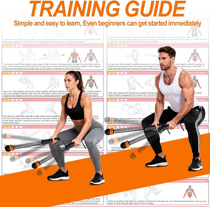 Portable Ropeless Battle Ropes - Adjustable Weights Cordless Battle Ropes for Home Gym with Training Poster & Storage Bag - Workout Exercise Battle Rope for Low-Impact Workout, HIIT & Cardio - Black