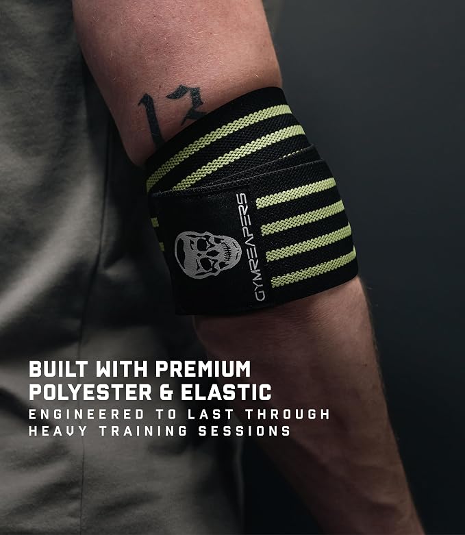 Gymreapers Weightlifting Elbow Wraps (1 Pair) - Flexible 40'' Elbow Compression Strap & Joint Support Brace - for Bench Press, Powerlifting, and Pressing