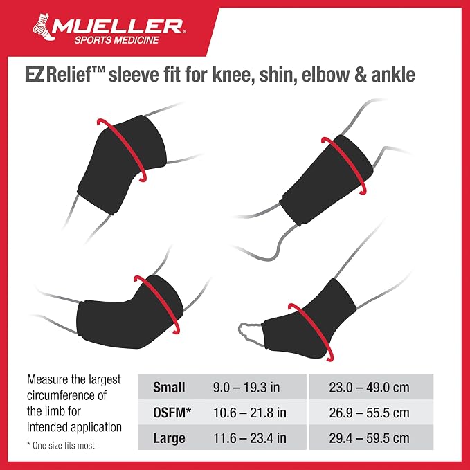 MUELLER Sports Medicine EZ Relief Compression Sleeve for Men and Women, Pain Relief Support, Reduces Swelling on Knees, Elbows, Wrists, Ankles, and More, Fits Right or Left, Black, One Size