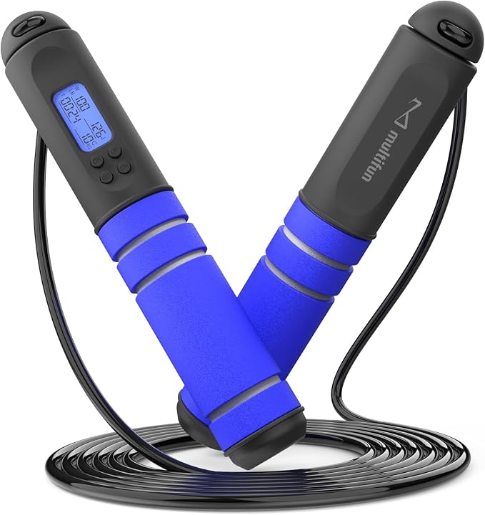 multifun Digital Jump Rope with Smart Counter & Timer - Adjustable Speed Skipping Rope for Fitness, Weight Loss, Boxing, MMA - Tangle-Free Ball Bearings & Anti-Slip Handles for Men, Women, Kids.(Check 2026 New Evolution for 3s Rope Swap)