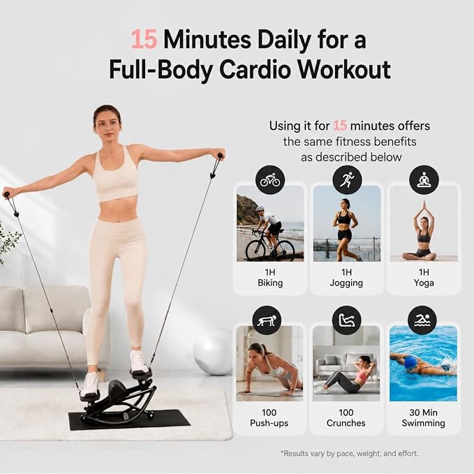 Rock Stepper Side to Side, Rocking Stepper for Exercise at Home with Resistance Bands & LCD Monitor, Low Impact Mini Stair Stepper, Anti-Slip Compact Home Workout Equipment, 250 LBS