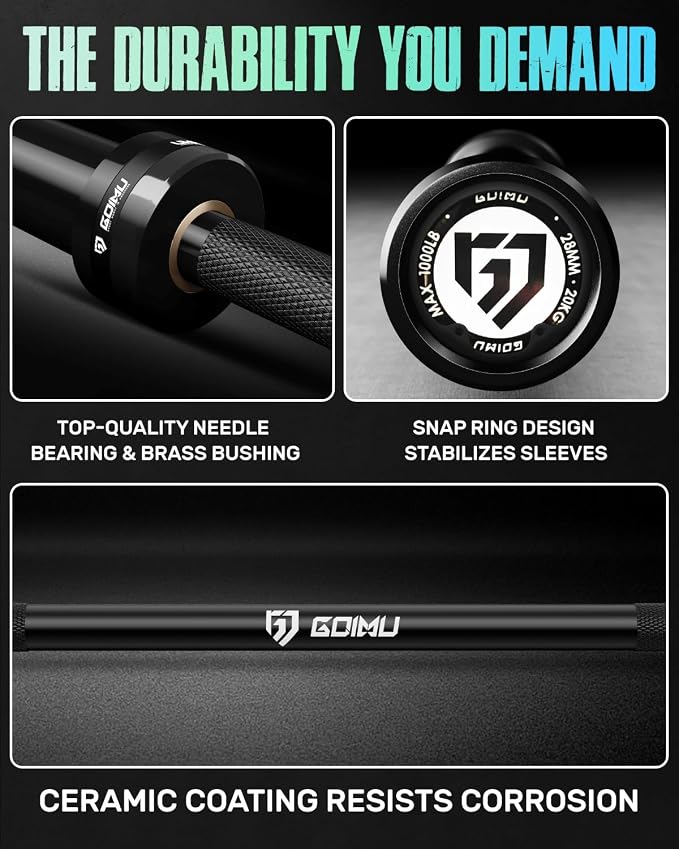 PB01 7FT Olympic Barbell, Weight Bar with Knurled Grip for Squats, Deadlifts, Weightlifting, Strength Training, Bench Press, Fits 2-inch Standard Weight Plates, 1500LB Capacity