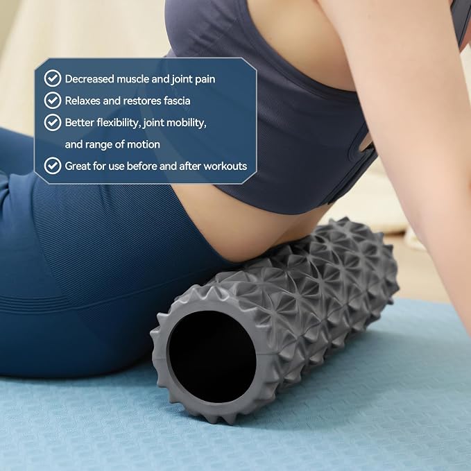 Foam Roller, 15 inch High Density Massage Roller for Exercise | Deep Tissue Massager for Muscle Massage, Myofascial Trigger Point Release, Exercise, Yoga, Pilates & Stretching, Gray