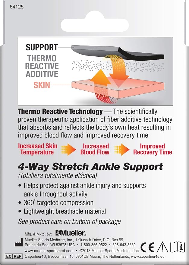 Mueller Sports Medicine FIR 4-Way Ankle Support Sleeve, Ankle Pain Relief Support for Men and Women, Ideal for Sprains, Strains, Arthritis, Black/Blue