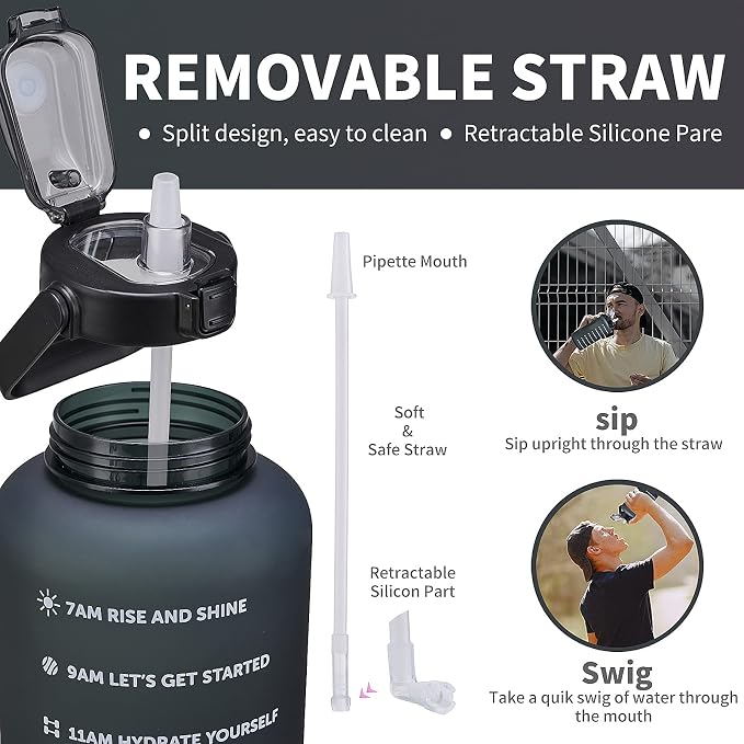 ST-YIBEN 64oz,100oz,128oz Large Motivational Water Bottle with Time Marker, Leakproof & BPA Free Half Gallon Big Water Bottle with Straw Handle Tritan Frosted Water Jug for Gym,Fitness,Outdoor Sports
