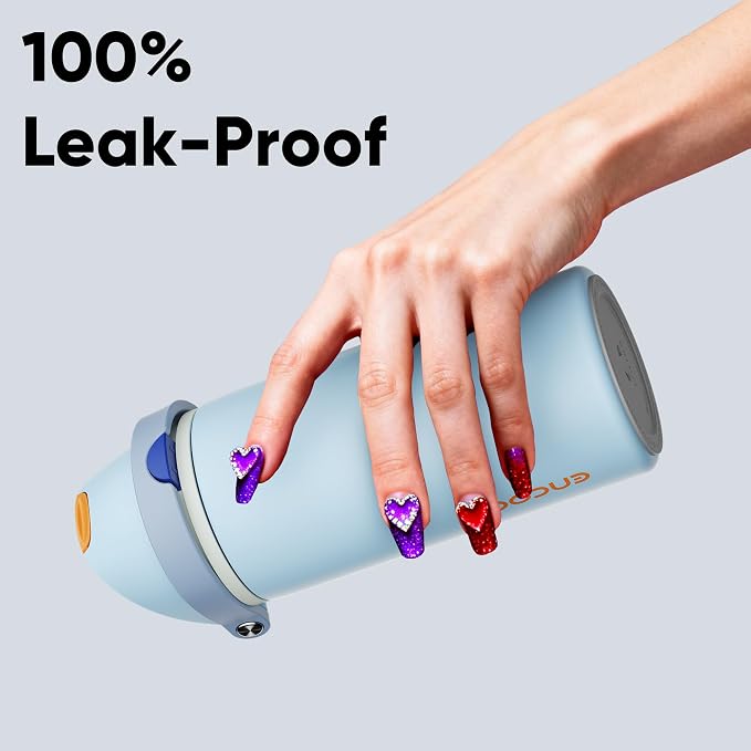 ENCOOL Insulated Water Bottle with Straw Stainless Steel Water Bottle with Push Button Lid, Leak-Proof & BPA-Free, Keeps Cold for 24 Hours for Sports, Travel, Gym (24 oz, Hazy Blue-Blue)