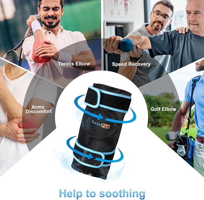 SuzziPad Forearm & Elbow Ice Pack Wrap, Reusable for Tennis & Golf，Black | Wearable & Reusable Cold Compression Sleeve for Arm, Tennis & Golfers Elbow, Tendonitis & Post-Surgery Recovery, 2 Pack