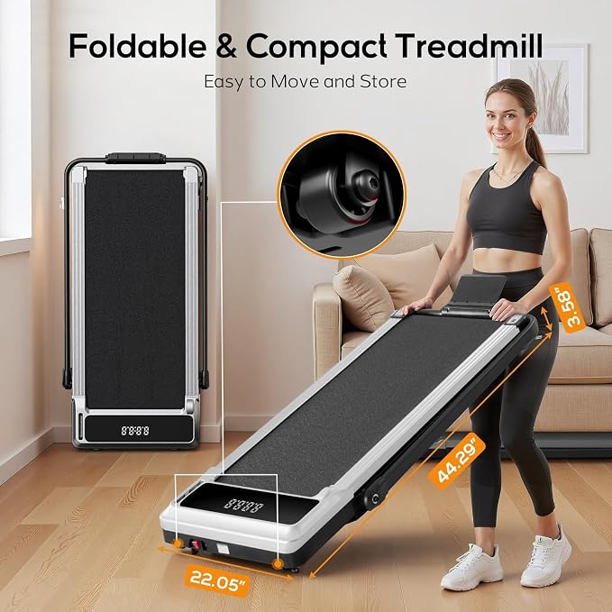 Walking Pad Under Desk Treadmill, Portable Compact Electric Walking Treadmill, Quiet Fitness Machine with Remote Control & LED Display for Home Office
