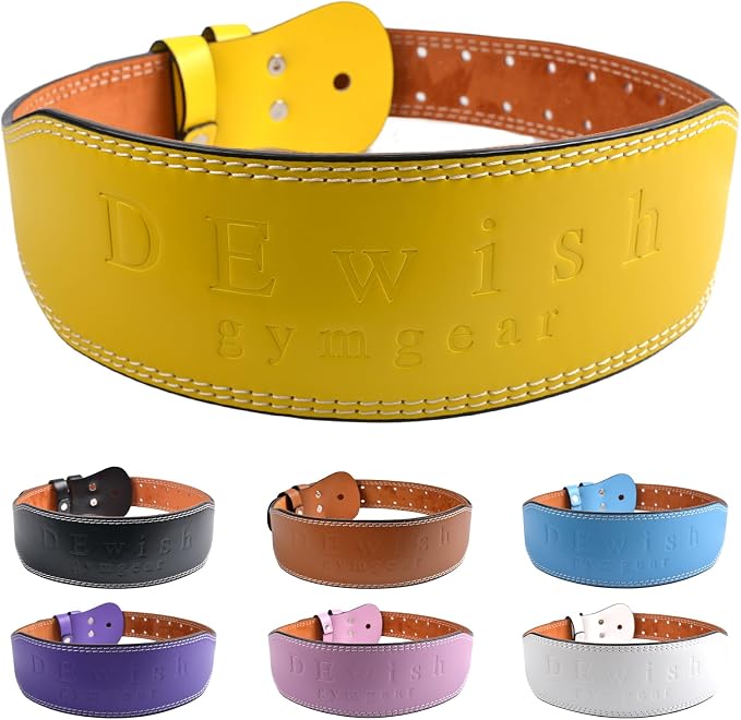 Leather Gym Fitness Belt, 4" & 6" Padded Lumbar Back Support, 10 Adjustable Holes for Weightlifting Powerlifting Bodybuilding Deadlift Squat Workout Strength Training