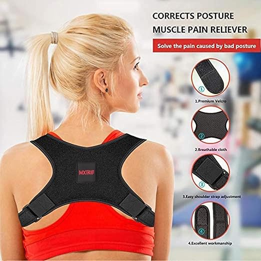 Posture Corrector for Women and Men, Adjustable Back Brace for Spine Alignment and Posture Support, Upper Back Pain Relief, Comfortable and Effective Back Brace for Better Posture Medium Deep Black