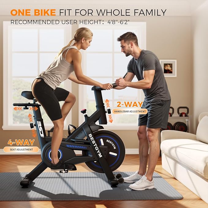 Exercise Bike, Brake Pad/Magnetic Stationary Bike with App, Low Noise Indoor Cycling Bike with 330lbs Weight Capacity, Adjustable Seat, Tablet Holder, Water Bottle Holder for Home Fitness and Weight Loss