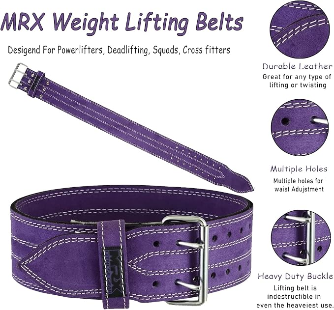 MRX Powerlifting Leather Belt 4" Wide 10mm Thickness Training Fitness Back Support Bodybuilding Belts with Steel 2 Prong Buckle