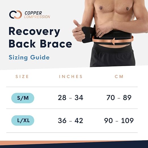 Copper Compression Back Brace. Copper Infused Lumbar Support for Lower Back Relief, Sciatica, Herniated Disc, Scoliosis, Pain & Strains. Adjustable & Breathable. Fits Men & Women (Waist 28" - 34")