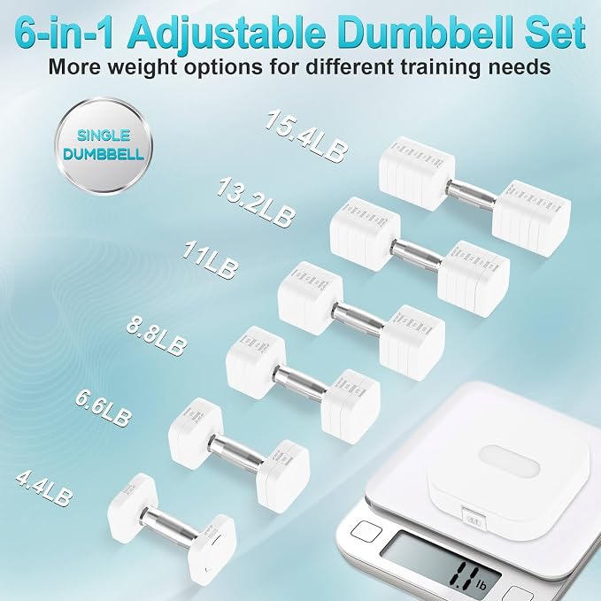 Hezeyferg 30.8LB Adjustable Dumbbell Set, Hand Weights Set for Home Gym | Each Adjustable Weight Dumbbell with 6 Levels 4.4/6.6/8.8/11/13.2/15.4lb, for Women/Men Full Body Workout
