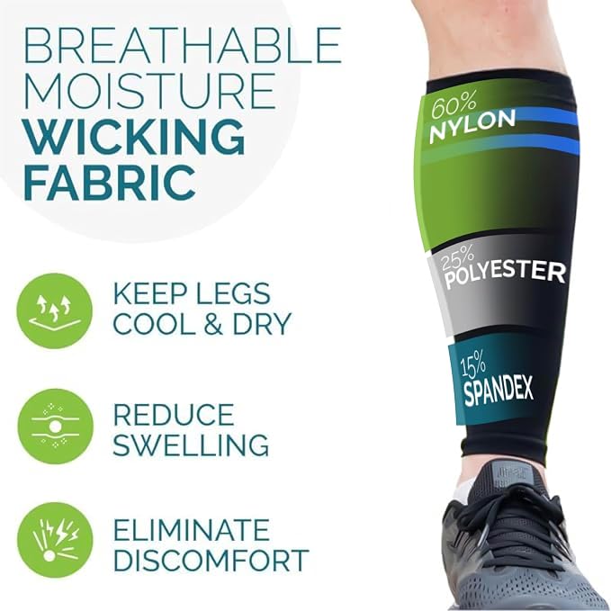 Run Forever Calf Compression Sleeve for Men & Women, 20-30mmHg Compression | Leg Sleeve for Shin Splints, Varicose Veins, Swelling & Pain Relief | Footless socks for Running, Cycling & Travel