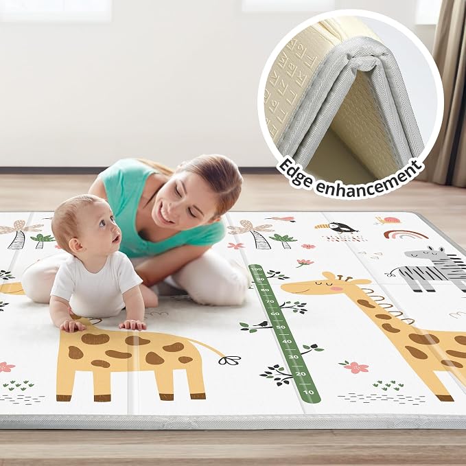 Baby Play Mat,Foldable Baby Floor Mat, 0.8"Thick Waterproof Baby Play Mats for Floor, Reversable&Non-Slip Carlwing Mat for Infants and Toddlers, 59"x59" Playpen Mat for Indoor&Outdoor Playing,Giraffe