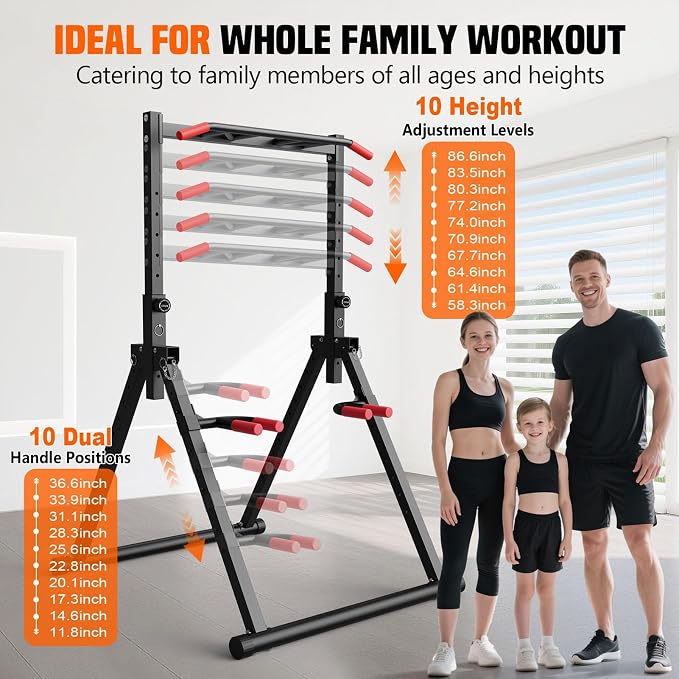 SERTT Foldable Power Tower Dip Station for Pull Ups, Dips & Push Ups, Upgraded Free Standing Pull Up Bar Station, Multi-function Workout Equipment for Home Gym Strength Training, Support 440LBS