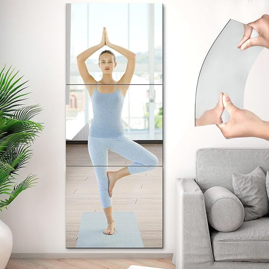 JUNEBRUSHS 3 Pack Self Adhesive Acrylic Mirrors, 20 x 24 Inch Full Length Mirror Tiles