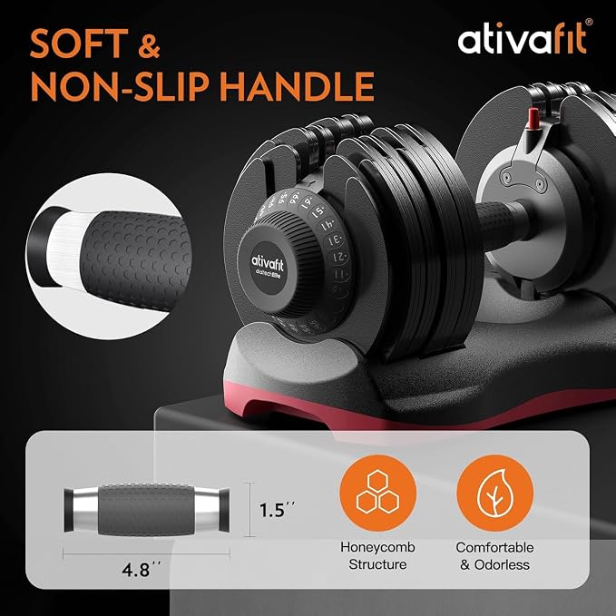 ATIVAFIT Adjustable Dumbbells Set, 5–88LB Quick Adjust Free Weights with Double Safety Lock & Anti-Slip Steel Handle, Space Saving Home Gym Equipment for Full Body Strength Training