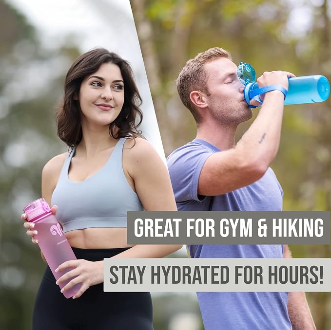 Embrava Sports Water Bottle 32oz - Fast Flow Flip Top Lid - BPA & BPS Free Leakproof Reusable - Lightweight Non-Toxic Tritan Plastic 1 Liter - Gym Hiking Office School Travel