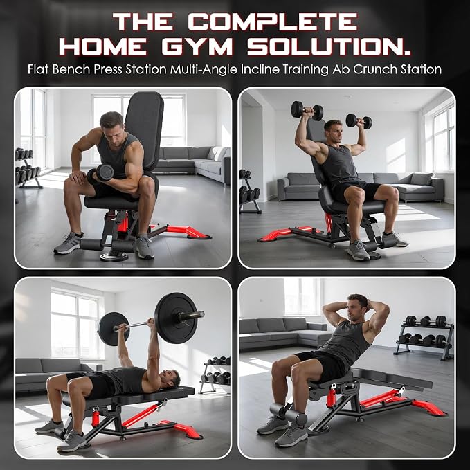 Commercial Adjustable Weight Bench, Heavy Duty 1800LBS | Workout Bench for Home Gym, Flat, Decline, Incline Bench Press, Removable Leg & Elbow Support for Full Body Strength Training