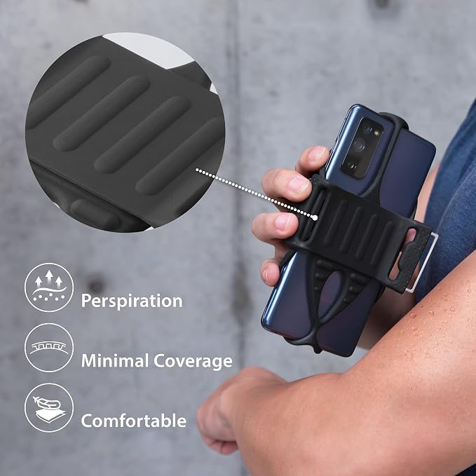BONE Run Tie 2, Universal Running Phone Armband for 4.7"-7.2" Smartphones | Sweat Wicking, Dual-Layer Comfort, Skin-Friendly Washable Silicone Strap, Running Phone Arm Holder for Workouts (Size L)