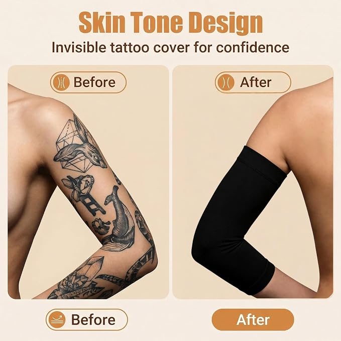 Tattoo Cover Up Sleeves 2 Pairs – Forearm Compression Sleeve Tattoo Sleeve Cover, Breathable UV Protection Arm Sleeves