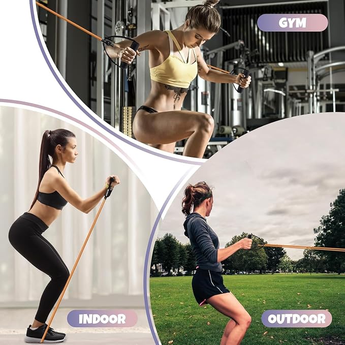 RitFit Single Resistance Bands with Handles Door Anchor for Home Gym | Door Anchor, Workout Guidance included, Exercise Bands for Physical Therapy, Yoga, Strength Training