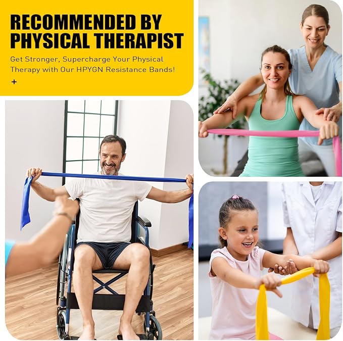 HPYGN 3 Levels Non-Latex Exercise Bands for Physical Therapy & Yoga, Professional Resistance Bands Set for Working Out, Strength Training, Pilates & Rehab, TPE Elastic Stretch Bands for Seniors, Women