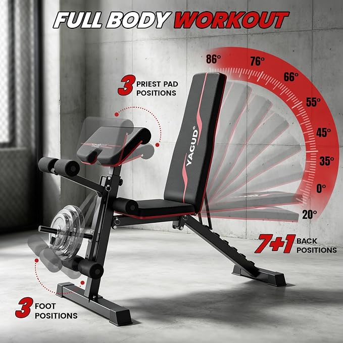 Weight Bench Press, Adjustable Workout Benches for Home Gym Dumbbell Exercise, 880 LB Stable Incline Decline Bench for Full Body Workout, 2 Sec Fast Folding Strength Training Sit up Bench