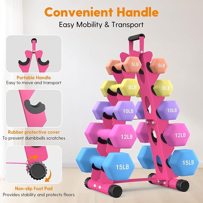AmazeFan 5 Tier | 3-Tier Dumbbell Rack Stand Only, A-Frame Design Weight Rack with Handle, Weights Metal Strength Training Dumbbells Storage Rack for Home Gym Space Saver (Dumbells not Included)