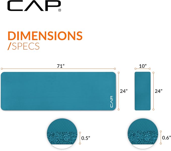 CAP Barbell 1/2-Inch High Density Exercise Yoga Mat with Strap | Multiple Options