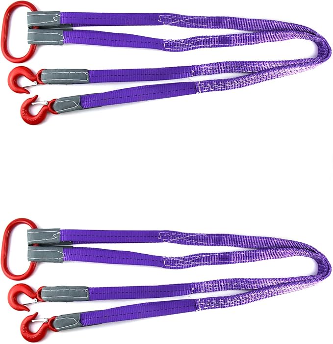 QWORK Lifting Slings Straps with Hooks - 5 Feet, 4409 Pounds Capacity, 2 Pack Polyester Webbing - Purple Rigging Straps for Engines, Cranes, Hoists