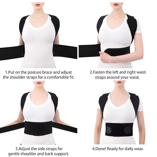 Posture Corrector for Women and Men Full Back Support Brace Adjustable Breathable Full Back Shoulder Straightener for Scoliosis， Hunchback, Lower Back Pain Relief Upright Posture Corrector Belt for Under Clothes (Black, X-Large)