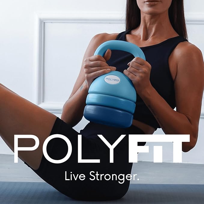 Polyfit Adjustable Kettlebell | 5 lb - 12 lb | Kettlebells Weights Set for Home Gym | Kettle Bell Sets for Women at Home | 3-in-1 adjustable design, 5/8/12 lb settings, non-slip PE coating, compact home gym storage, workout guide included