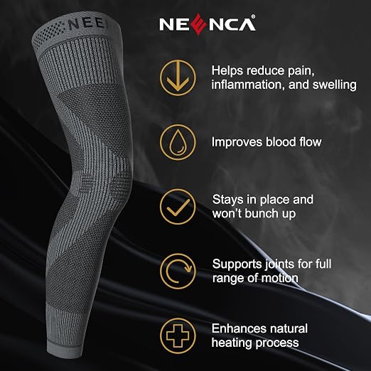 NEENCA Compression Leg Sleeve - Long Knee Sleeve, Ultra-thin Leg Sleeve with Graphene Ions Infused Fabric for Knee Pain Relief, Swelling, Arthritis, Poor Circulation, Runner, Sports (Medium)