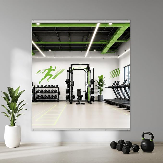 Home Gym Mirror, 55"x25"-2 PCS Gym Mirrors for Wall, Frameless, Tempered Glass, Large Workout Wall-Mounted Mirrors for Home Gym, Dance Studio, Yoga Room, Garage Gym, Silver