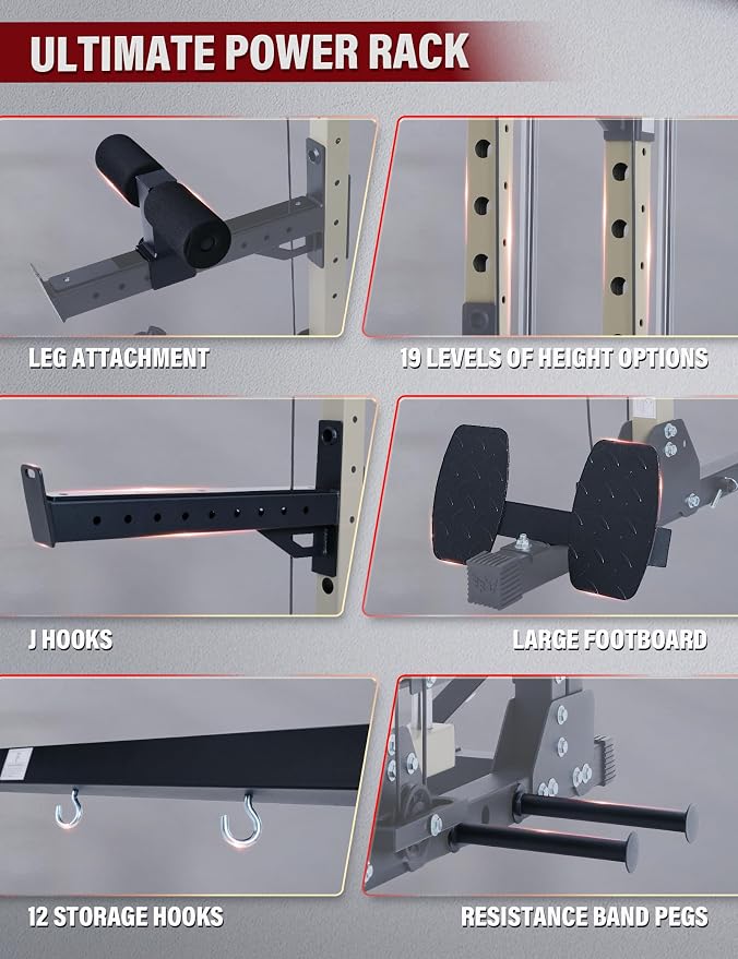 MAJOR FITNESS Drone3 Smith Machine, 2500lbs All-in-One Home Gym Power Rack with Dual Pulley System for Cable Crossover, Pull-Up Bars