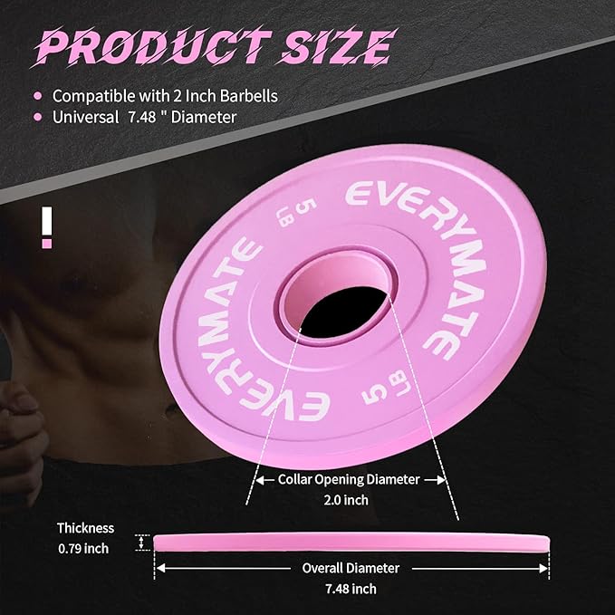 EVERYMATE Change Weight Plates 1.25LB 2.5LB 5LB Set Fractional Olympic Bumper Plates for Cross Training Steel Insert Strength Training