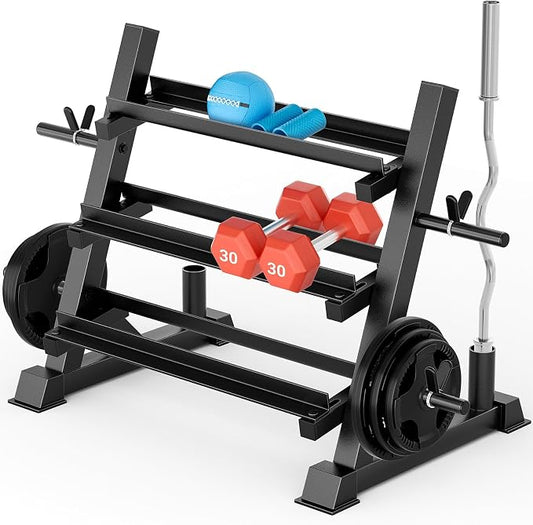 YOLEO Dumbbell Rack Stand Only, 1100LBS Heavy Duty Weight Rack for Home Gym, Adjustable 3-Tier Weight Storage Rack for Dumbbells, Barbells, Kettlebells & Weight Plates, Compact Workout Equipment Organizer
