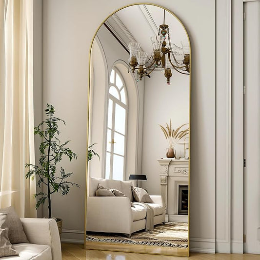 Arched Full Length Mirror 64"x21" Leaning Hanging for Decor Gold | Standing Body Mirror with Aluminum Frame for Bedroom Cloakroom Living Room Make-up Gift