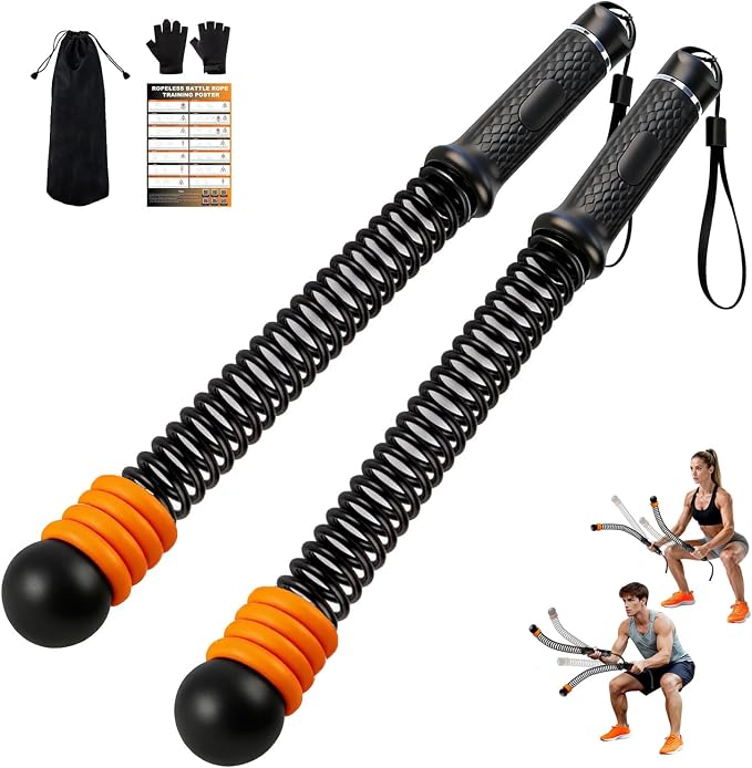 Portable Ropeless Battle Ropes, Adjustable Weights Cordless Battle Ropes for Home Gym with Storage Bag, Weighted Exercise Equipment for Low-Impact Workout, Strength & HIIT, for Men & Women (Black)