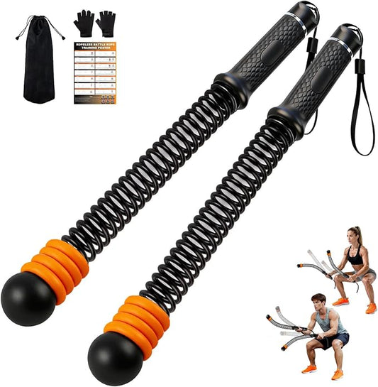 Portable Ropeless Battle Ropes, Adjustable Weights Cordless Battle Ropes for Home Gym with Storage Bag, Weighted Exercise Equipment for Low-Impact Workout, Strength & HIIT, for Men & Women (Black)