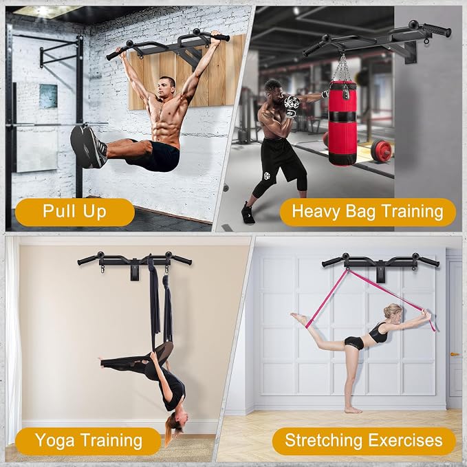 Kipika 48" Ceiling Mounted Pull Up Bar, Heavy Duty Multi-Grip Chin Up Bar,Mounted Pullup Bar, Adjustable Height, Pull Up Bands for Chin Ups & Body Stretching, Ideal for Home Gym and Strength Training
