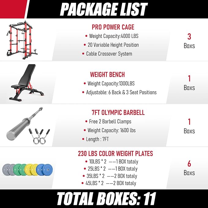 Sportsroyals Power Cage, 1600LBS Squat Rack with Cable Crossover System | Power Rack with LAT Pull Down System, Workout Cage with Pulley System for Fitness Home Gym Strength Training