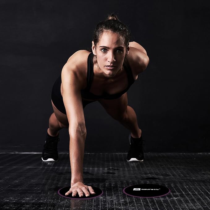 A AZURELIFE Exercise Core Sliders, Dual Sided Exercise Gliding Discs Use on Carpet or Hardwood Floors, Light and Portable, Perfect for Abdominal&Core Workouts