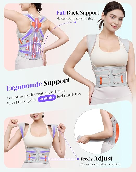 Posture Corrector for Women and Men, Full Back Support Brace, Adjustable Shoulder Straightener, Improving Posture, Relief Upper and Lower Back, Neck Pain, Gray, Small